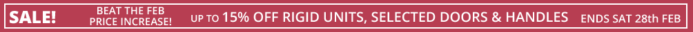 sale 15% off rigid units, up to 15% off selected doors and handles