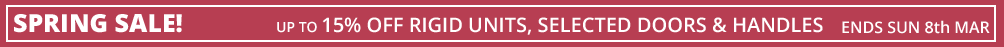 sale 15% off rigid units, up to 15% off selected doors and handles