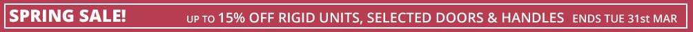 sale 15% off rigid units, up to 15% off selected doors and handles