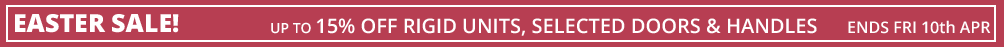sale 15% off rigid units, up to 15% off selected doors and handles