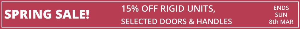 sale 15% off rigid units, up to 15% off selected doors and handles