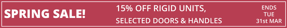 sale 15% off rigid units, up to 15% off selected doors and handles
