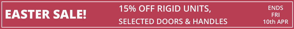 sale 15% off rigid units, up to 15% off selected doors and handles