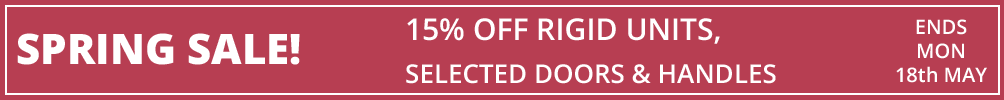 sale 15% off rigid units, up to 15% off selected doors and handles