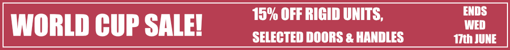 sale 15% off rigid units, up to 15% off selected doors and handles