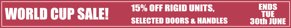 sale 15% off rigid units, up to 15% off selected doors and handles