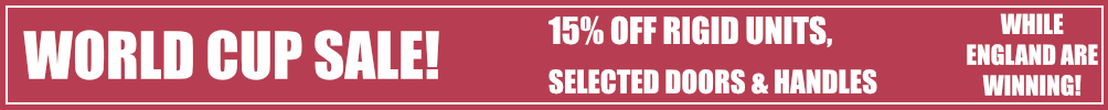 sale 15% off rigid units, up to 15% off selected doors and handles