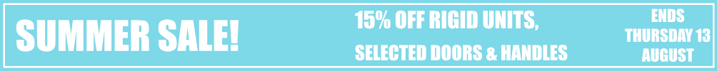 sale 15% off rigid units, up to 15% off selected doors and handles