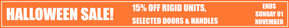 sale 15% off rigid units, up to 15% off selected doors and handles